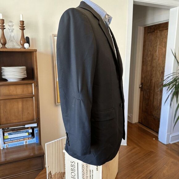 Calvin Klein Slim Fit Macy's 38S Wool 2 Button Black Suit Blazer Jacket Short - Picture 2 of 7